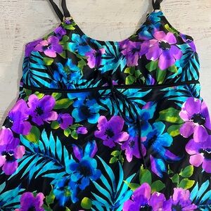 Island Escape Floral Swim Dress - Black, Purple, Blue, Green